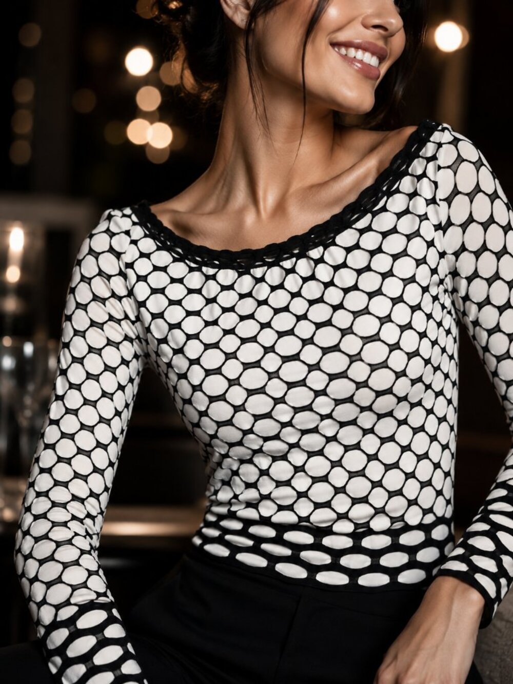 RAYURE Paris Made in France Black White Geometric Knit Top Size 3* Long Sleeve
